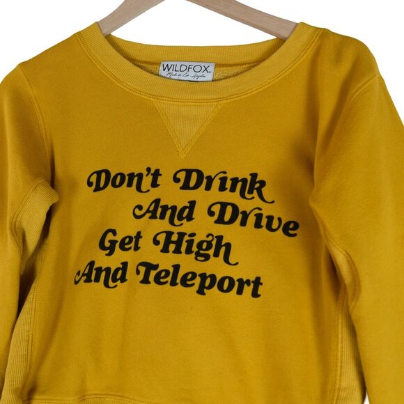 Wildfox Yellow Graphic Sweatshirt Size S Y2K Cropped Pullover Los Angeles - Picture 3 of 6